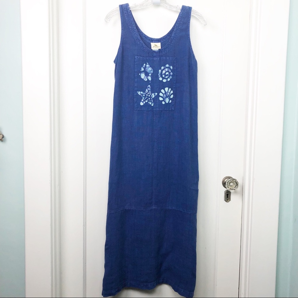 100% Linen Blue Lagonlook Sleeveless Maxi Dress